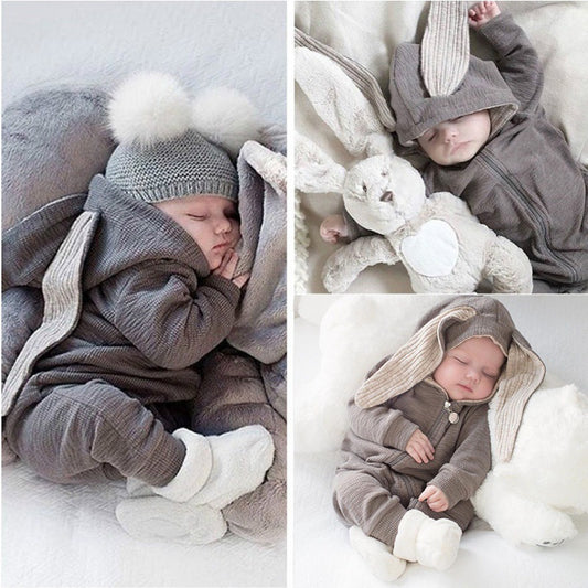 ins foreign trade wish amazon hot sale baby and children big ears rabbit one-piece l hooded zipper romper romper