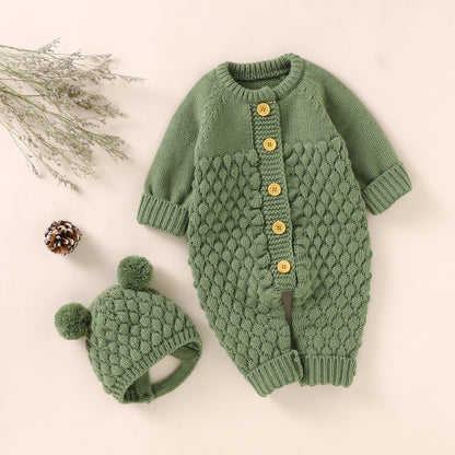 Spot pullover hooded cotton thickened pullover universal long-sleeved winter green jumpsuit rompers